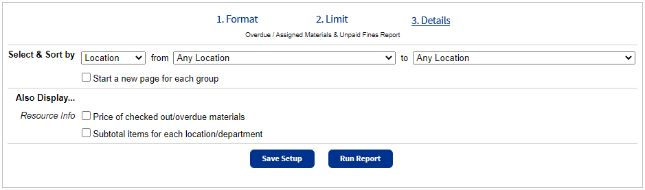 Checked in Materials report, step 3 limited to My Locations/Departments. 